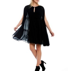 Belle Badgley Mischka Black Georgina Tiered Cape Mini Cocktail Dress 12 NWT